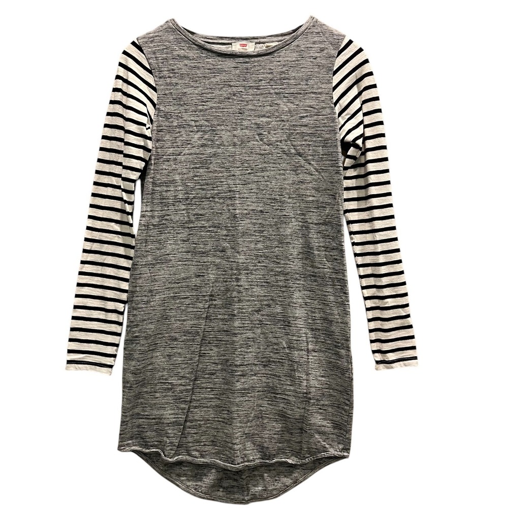 Levis Top Womens XS Gray Black Long Sleeve Pullover Striped Casual Cottagecore